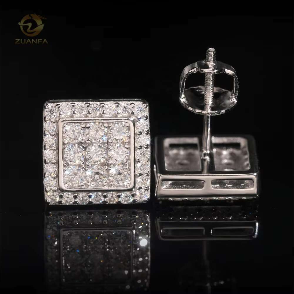 High Quality Iced Out Jewelry Princess Cut Halo 925 Sterling Silver Hip Hop Moissanite Earrings