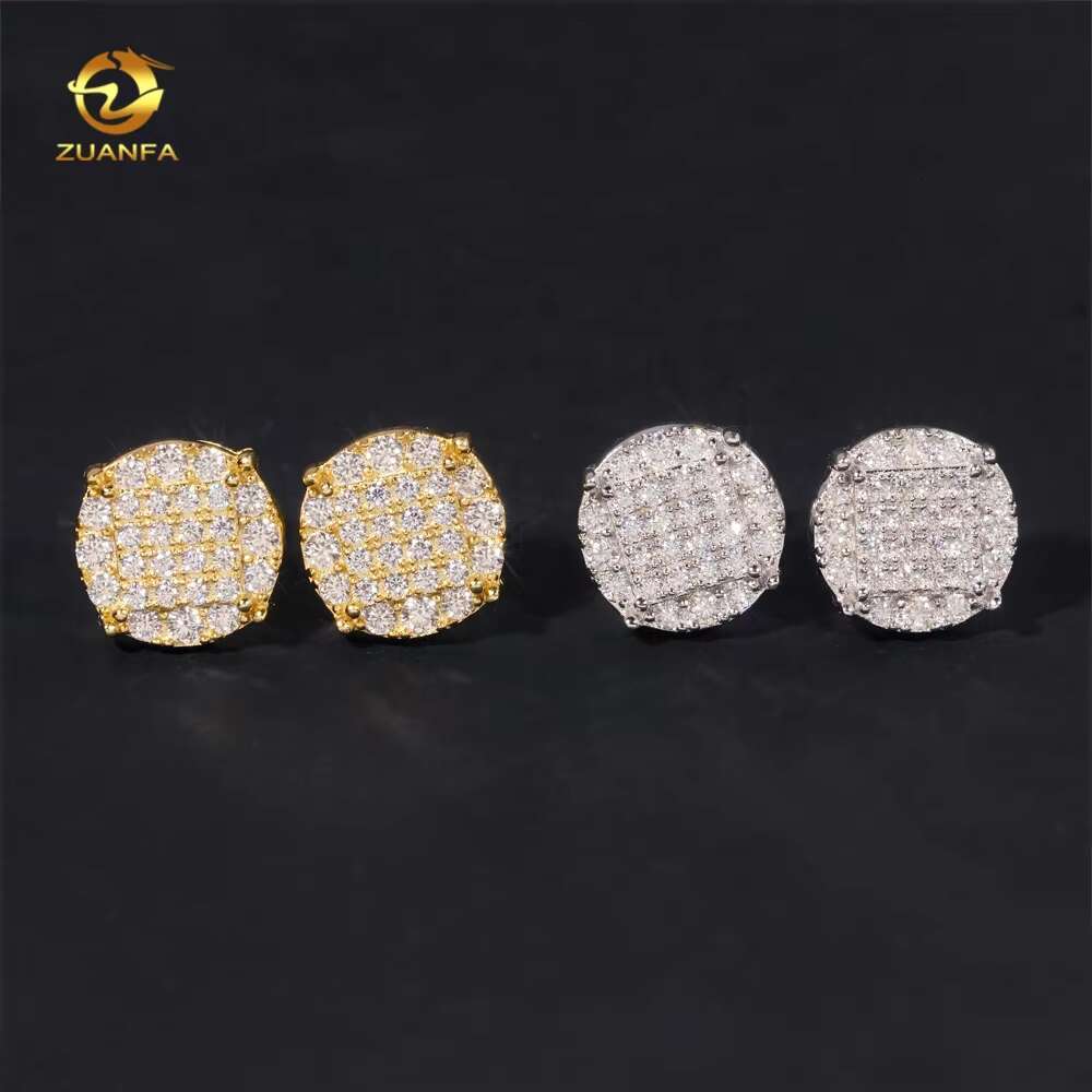 Wholesale Price High Quality Bling Iced Out Hip Hop 925 Sterling Silver Mens Round Moissanite Diamond Earrings