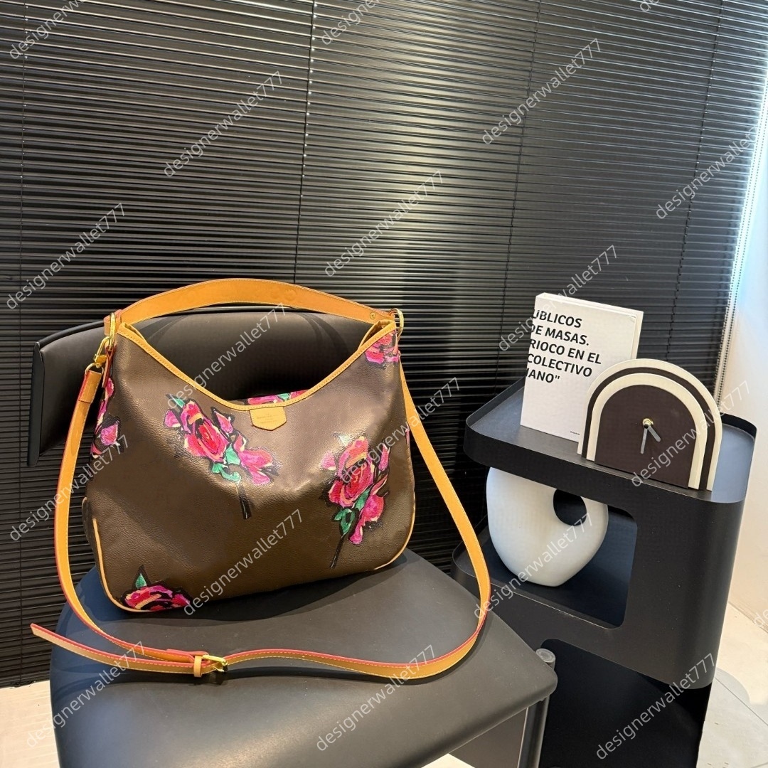Luxury womens designer rose flower graffiti tote bags leather messenger shoulder bags shopping large capacity ladies women handbag purse high quality