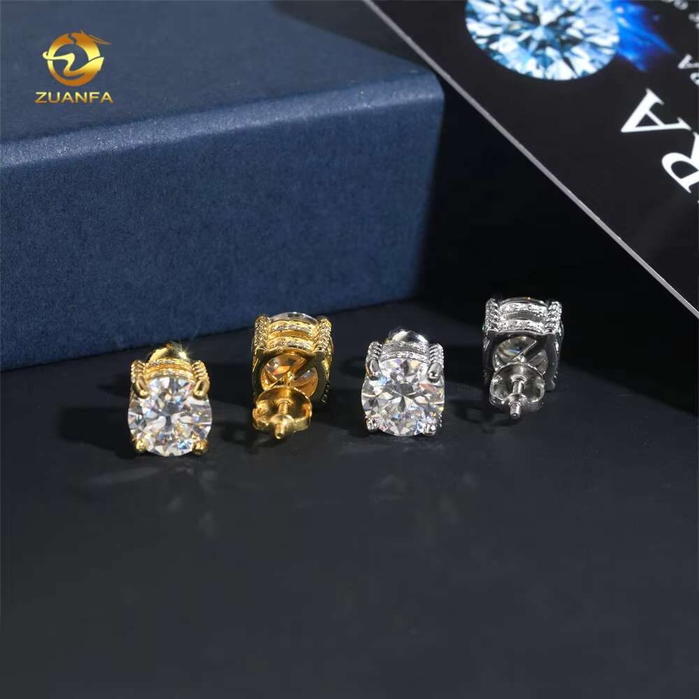 Hip Hop High Quality Iced Out 2ct Diamond Stud 925 Silver VVS Moissanite Earrings for Men