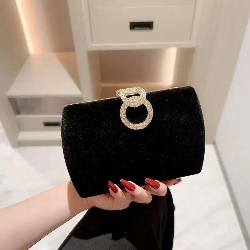 Black Square Clutch Clutches Women Design 2024 New Party Evening Shoulder Veet Dias Bags Handbags Purse Wedding