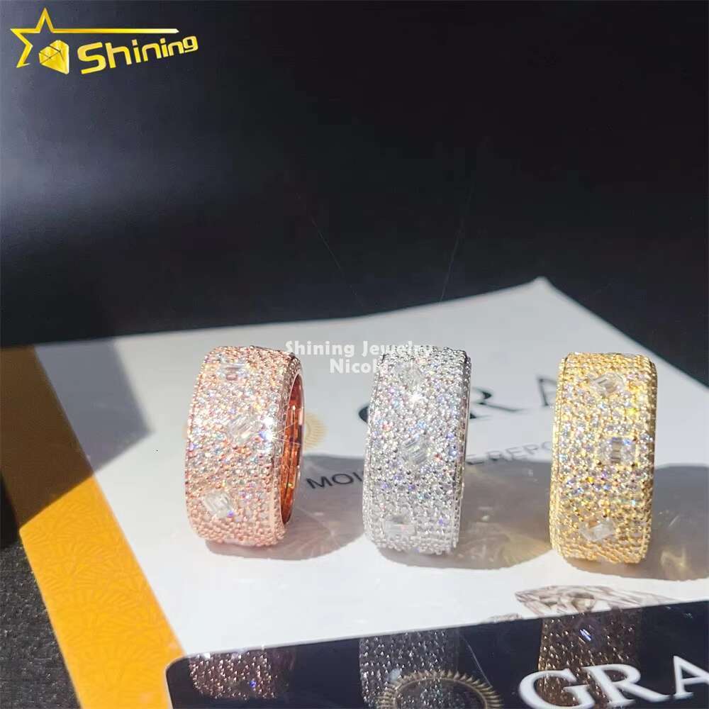 Pass Diamond Tester Hip Hop Fully Iced Out 925 Sterling Silver Mens Moissanite Eternity Ring