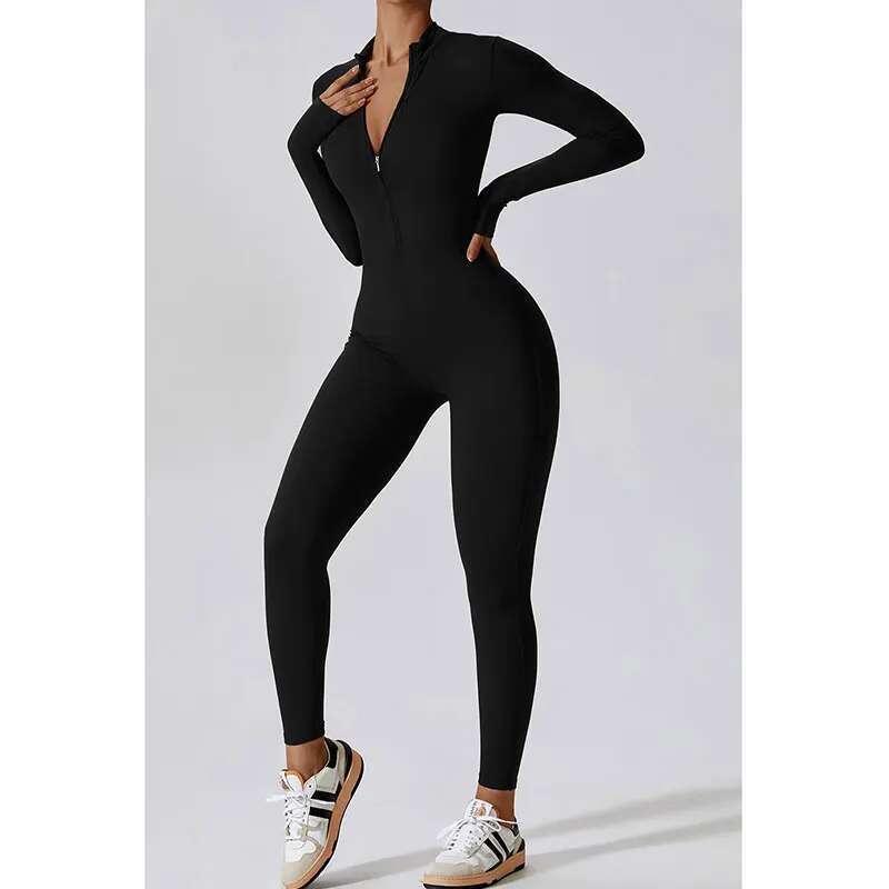 Women Jumpsuits One-Piece Suit Zipper Long Sleeved Yoga Set Gym Push Up Workout Clothes Fiess Bodysuit Tight fitting Tracksuit