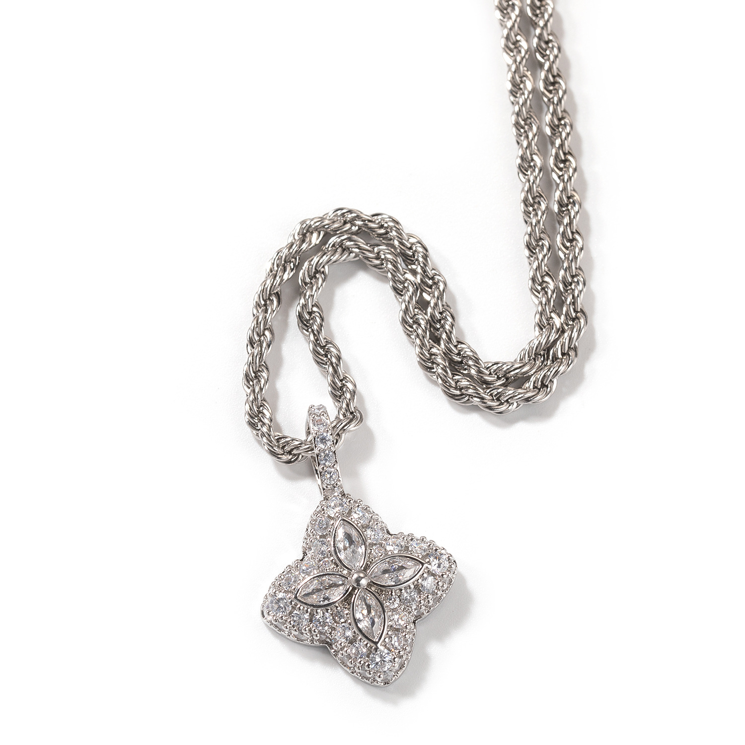 Hip Hop Colorful Cross Flower Pendant Necklace 5A Zircon Men Women Love Couple Jewelry