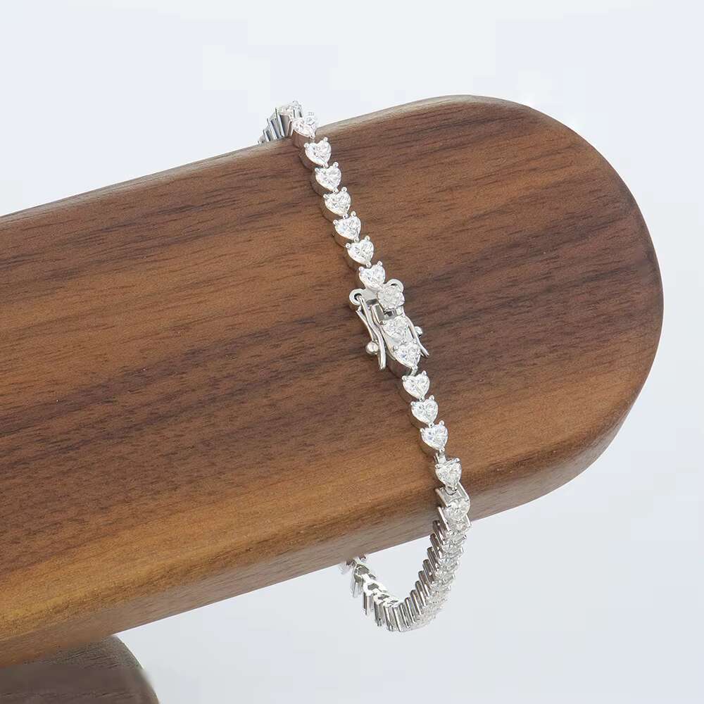 Women Jewelry Jewellery 3*3mm S925 Sterling Silver Heart love Design Mossanite Moissanite Diamond Tennis Chain Bracelet