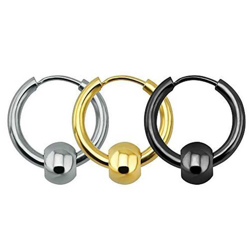Gold-Color IP Plating 316 Stainless Steel Circular 8 10 12 14 16mm Ball Hoop Earrings No Fade Allergy Free Classical Brief Style Z250408