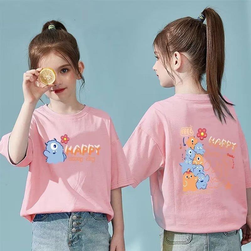 Ddmyshoesvip Girls Short Sleeved T Shirt New Children S Cute Cartoon Print Versatile Academy Style Summer Dress With Half Sleeves For Big Kids