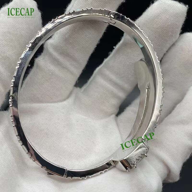 Baguette Moissanite Open Bangle Men Women Bracelet Iced Out VVS Moissanite Fashion 925 Silver Platinum Hip Hop Bracelet Charm