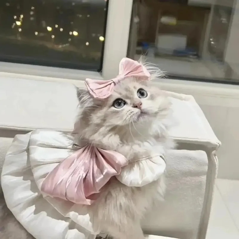 Free delivery spring/summer yarn skin for cats dogs pets breathable traction thin part sun skirt dog white dress 250409