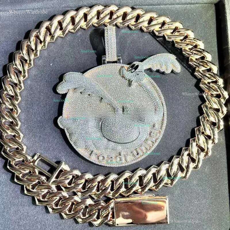 Fashion Design Solid Sier Gra Moissanite 18mm 20mm Wide Dia Iced Out Pendant Necklace Cuban k Chain for Rapper