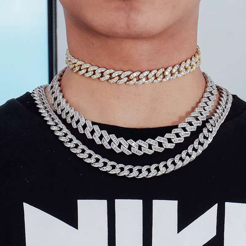 Provence Hip Hop Bling Rapper Jewelry VVS Moissanite Necklace Iced Out Gold Cuban Link Chain