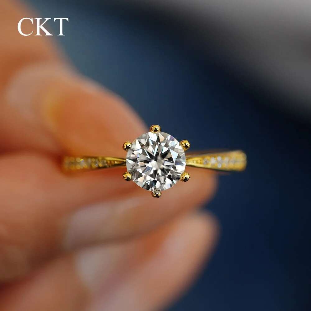 100% Real 18k Gold Ring Moissanite 1ct With Certificate Luxury Wedding Jewelry For Women Summer Engagement Gift Non Tarnish