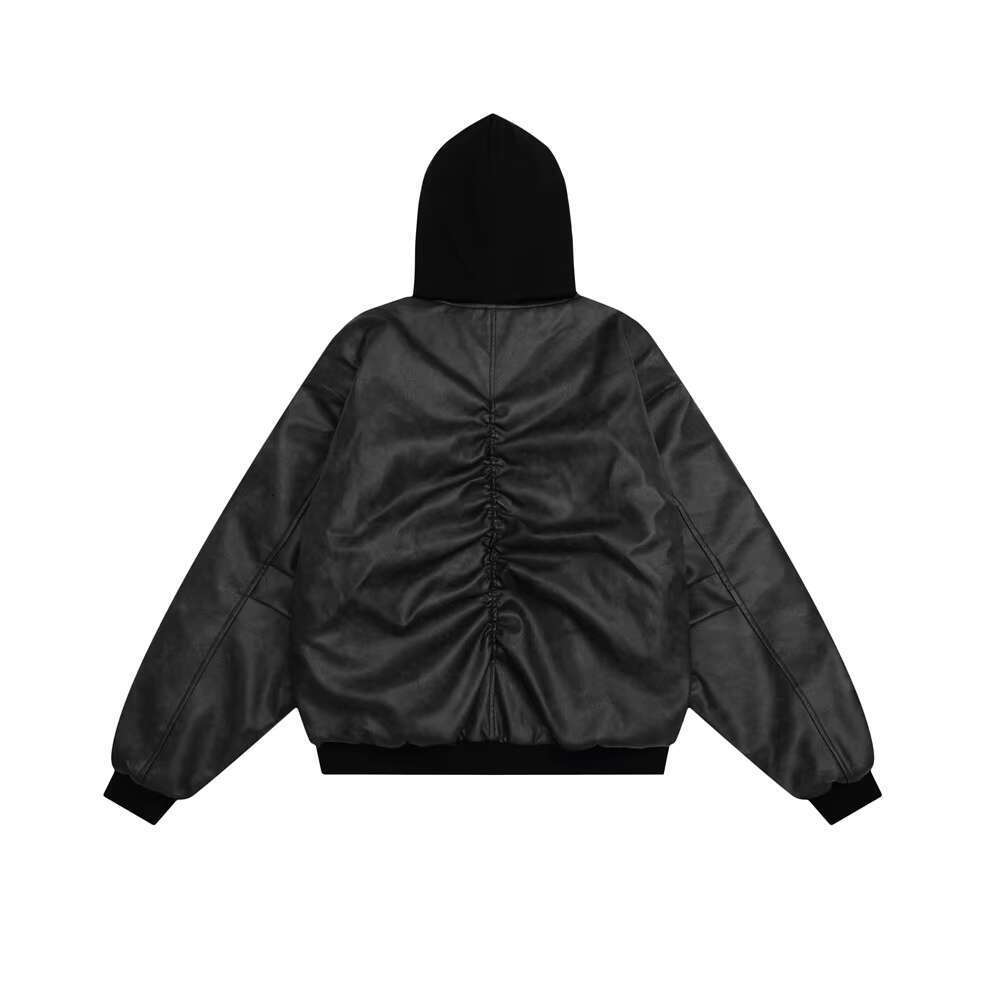 Letter Embroidery Pleated Quilted Jacket Mens High Street Autumn Winter Spliced Hooded Long Sleeve Thick Outerwear Men