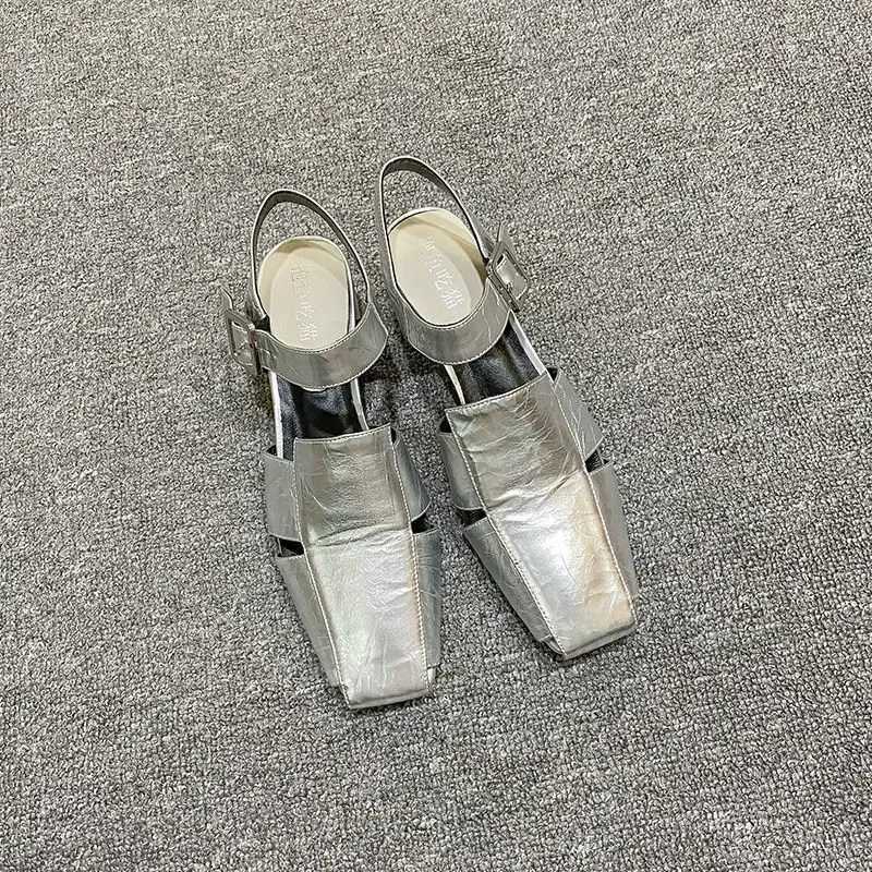New Arrival Summer hollow womens sandals siLVer short and chubby pump luxury design strap sling back gladiator Roman shoes Zapatos De Mujer T250409