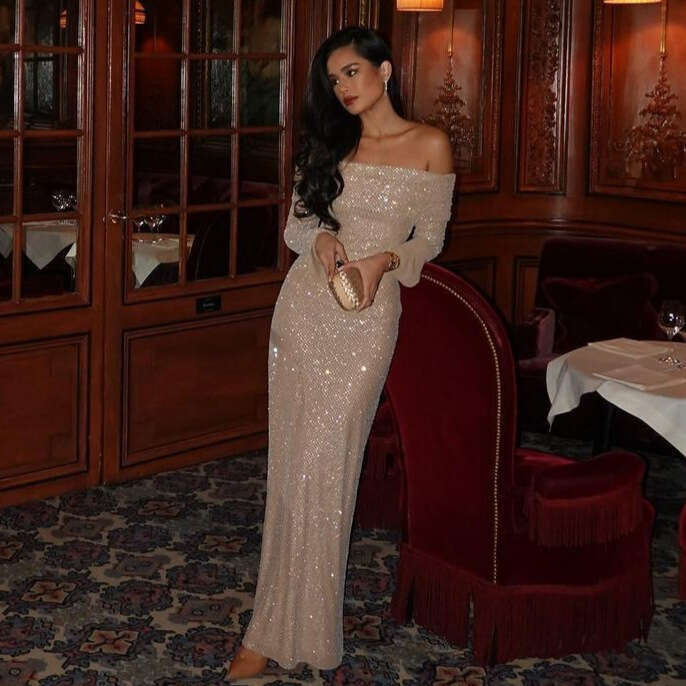 Fashion Women's New Sexy Bodycon Elegant Off-Shoulder Holiday Party Gown Long Night club dress for SEXY DRESSES FOR WOMEN 2025