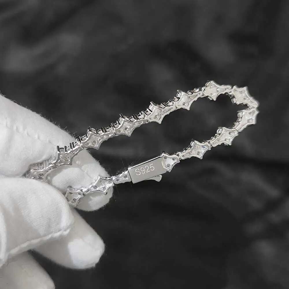 6.5mm Iced Out VVS Diamond Flower Shape Tennis Chain Hip Hop Jewelry 925 Sterling Silver Moissanite Tennis Chain Necklace