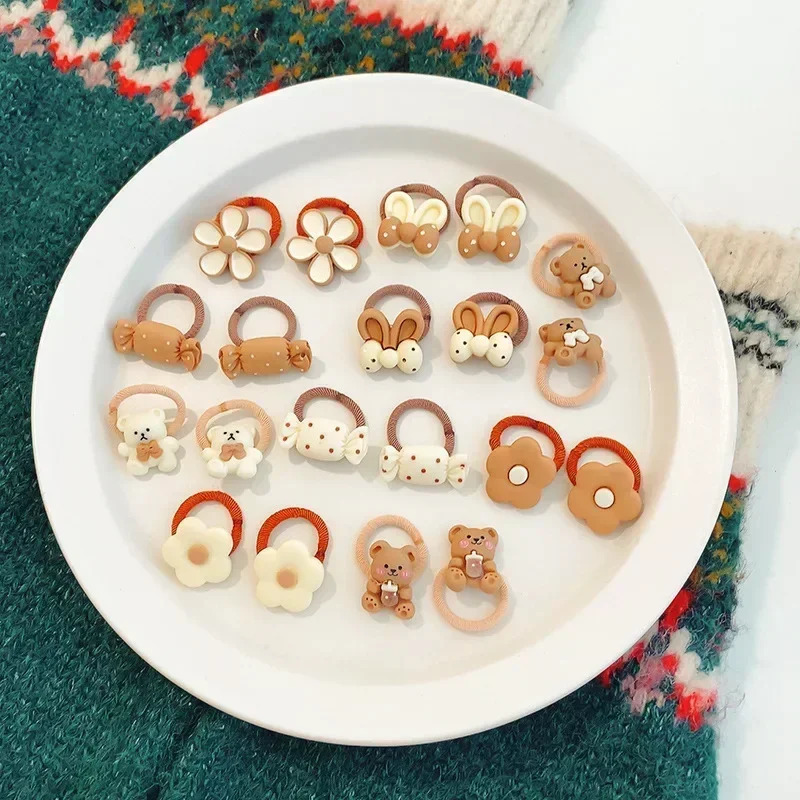 50 Cute Cartoon Bear Rabbit Hair Straps for Girls with Elastic Rubber Headbands and Bow Baby Hair Accessories 250409