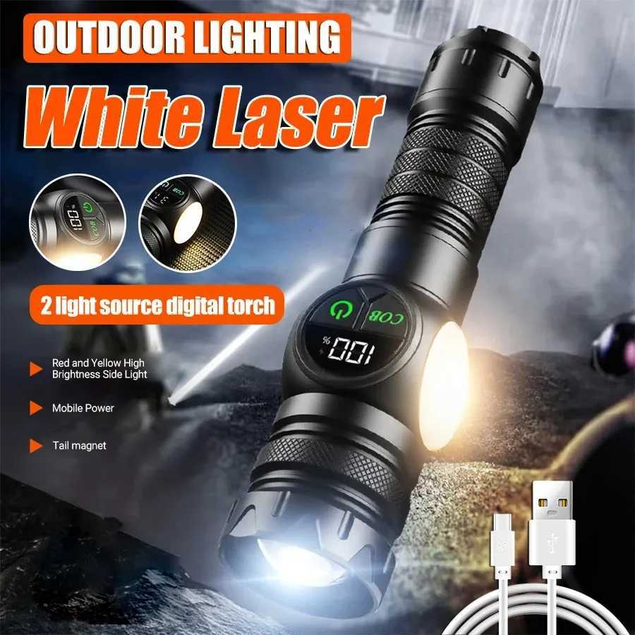 The most powerful LED flashlight white laser tactical flash USB charging zoom flashlight long-distance camping light Y250409