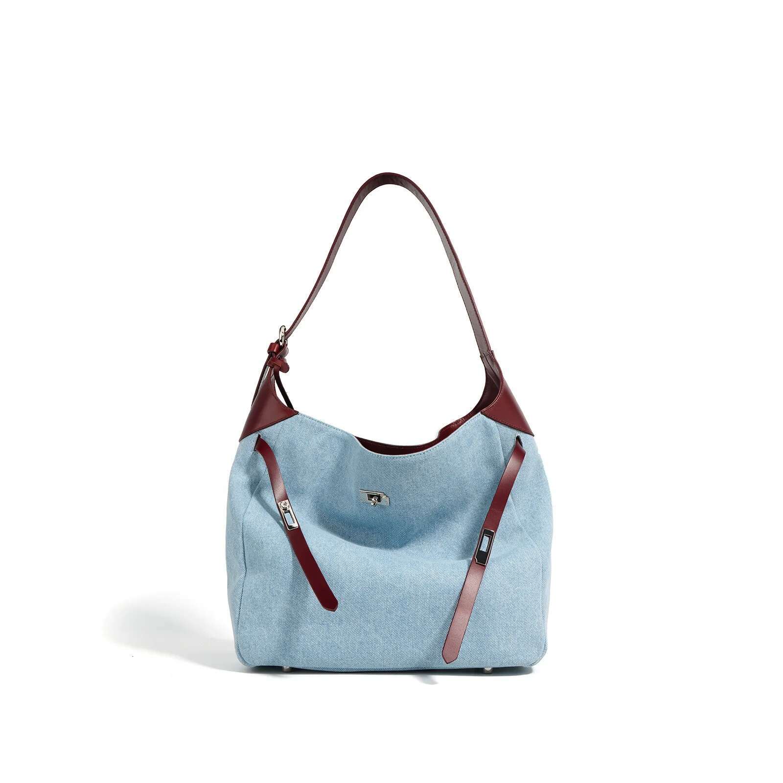 New Cowhide With Denim Women's Tote Casual Fashion Shopping Large Capacity Ladies Shoulder Bag