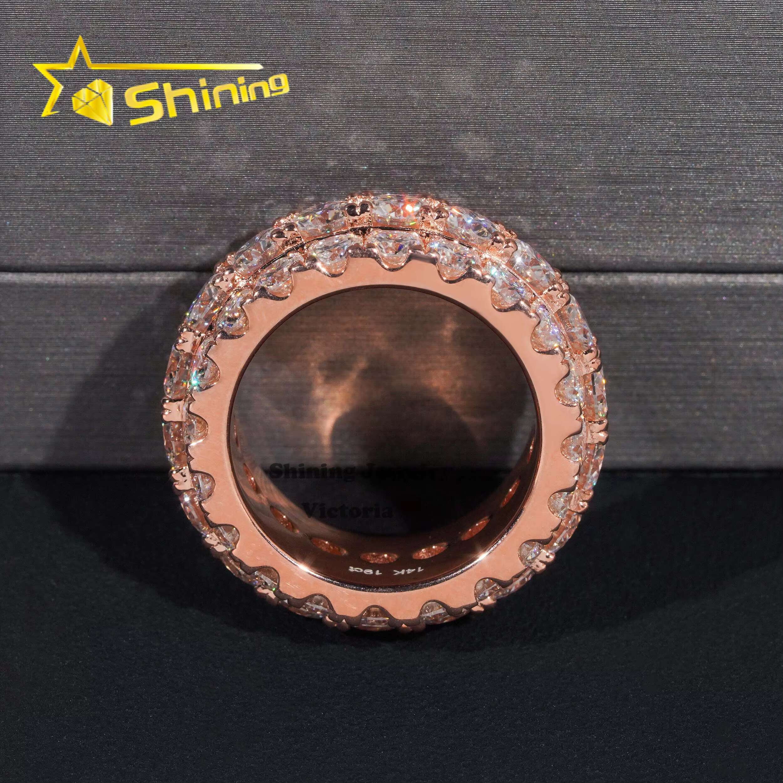 Factory Wholesale Price Custom Fine Jewelry 925 Sterling Silver Iced Out Moissanite Hip Hop Men Ring Eturnity Band Ring