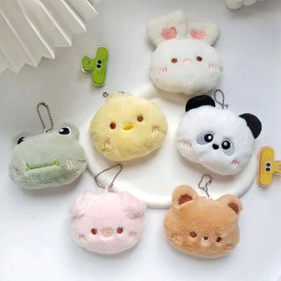 Cartoon soft animal keychain cute plush bear keychain female rabbit frog doll keychain backpack pendant accessory girl giftXJ250409