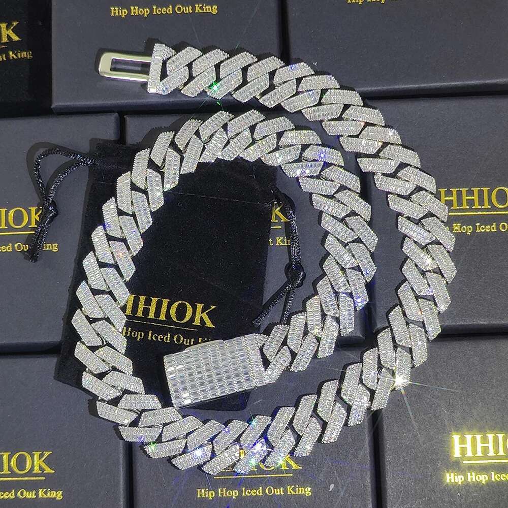 20MM Heavy Cuban Chain Hip Hop Two Rows Iced Out Jewelry Copper With Rectangle Zircon Cuban Link Chain For Men