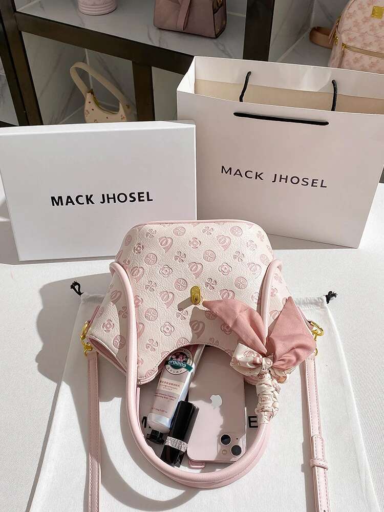 2024 New Fashion Sweet Handheld Bucket With Beautiful Wer Printing And Scarves Delicate Shoulder Tote Bag For Women