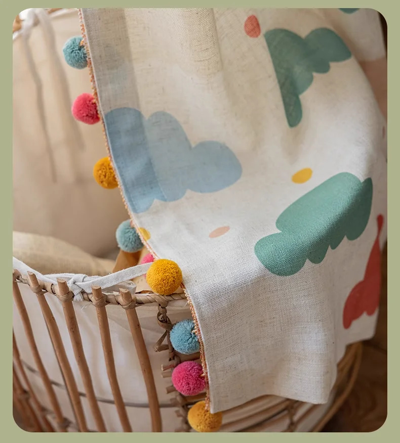 Cute Cartoon Childrens Curtains Customized for Boys and Girls Rooms Bedroom Power Outage Cotton Linen Curtains Printed Color Cloud 250409