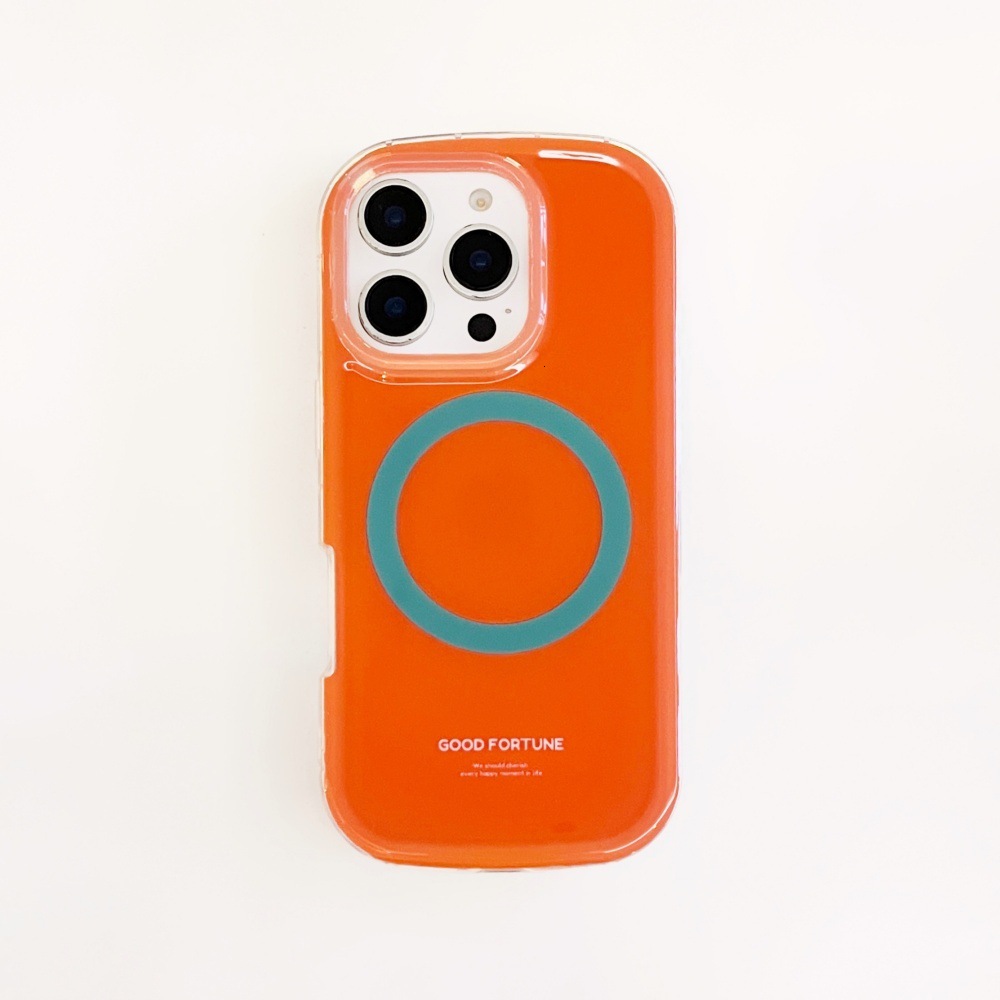 Orange Green Magnetic Material Phone Case Compatible with iPhone 17/16 Pro Max Simple Solid Color Case iPhone 15/14 Pro