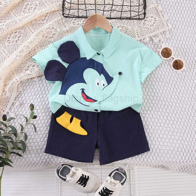 Disney 2023 New Childrens Clothing Baby Summer Western Style Three Dimensional Mouse Cartoon Short Sleeve Shirt Two Piece Set Mens ClothingXJ250409