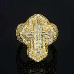 Fine jewelry iced out hip hop cuban gold plated sterg sier vvs moissanite dia ring for men