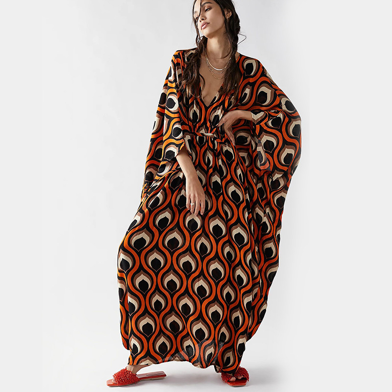 Fashionable 2025 Spring/Summer New Hot Selling Printed Dress Bohemian Style KAFTAN Long Dress for Women