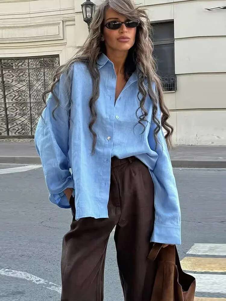 Fashion Loose Women's Long Sleeve Lapel Oversize Female Blouses 2025 Spring Summer Elegant Pink Cotton En Lady Shirts