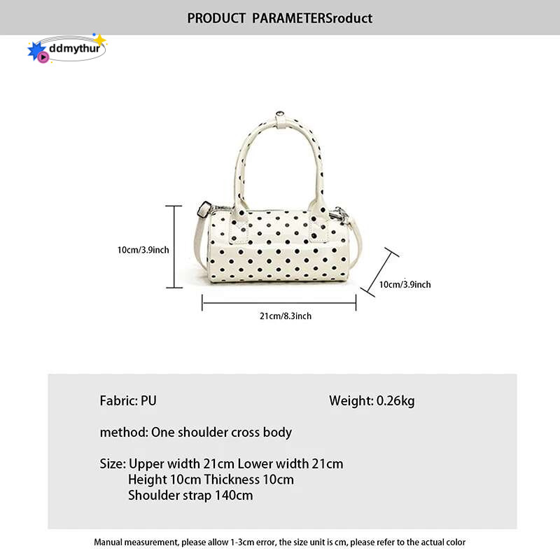 Women Fashionable Shoulder Bag, Adjustable Strap Dots Print Handbag Zipper Closure Crossbody Bag ddmythur