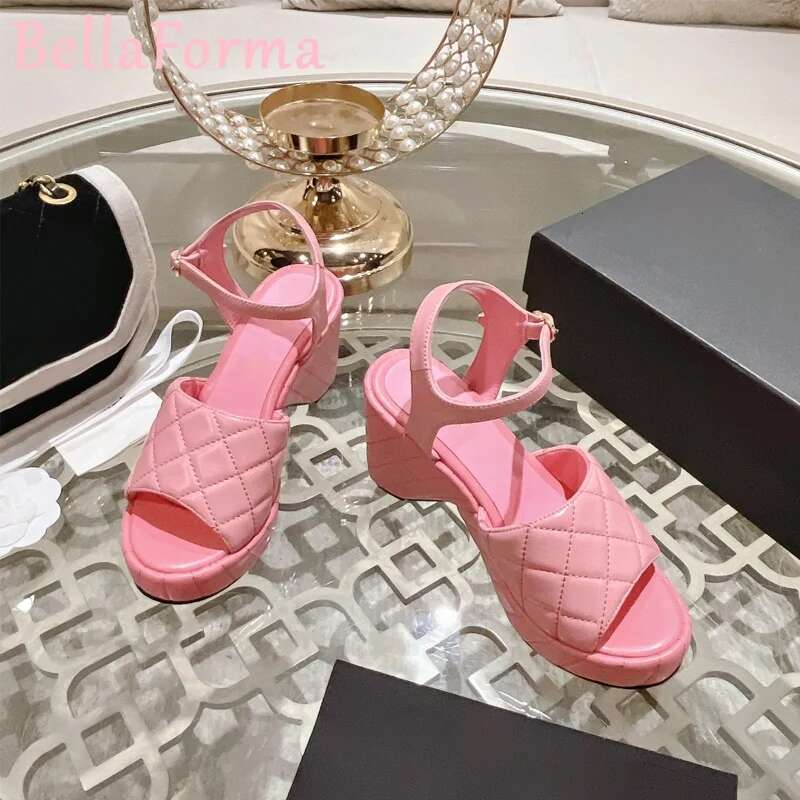 Women's Wedge Rhie Sandals One-E Strappy Suede Waterproof Platform Light Vintage Sweet Fish Mouth Open-Toe Heels