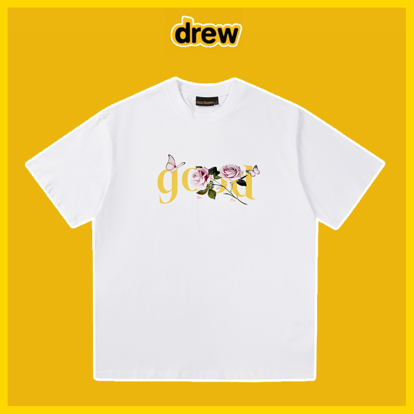Drew House Drew smiling face good letter floral print white tshirts