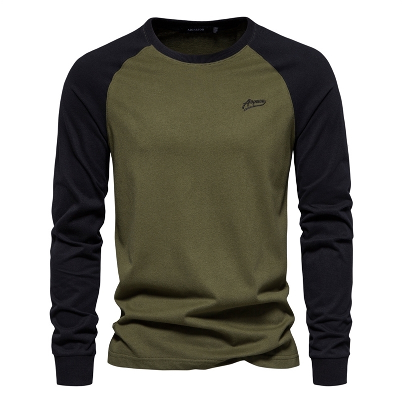 AIOPESON Mens T-shirts 100% Cotton Long Sleeve O-neck Pactwork Casual T shirts for Men Spring er Tees Men Clothing 250409