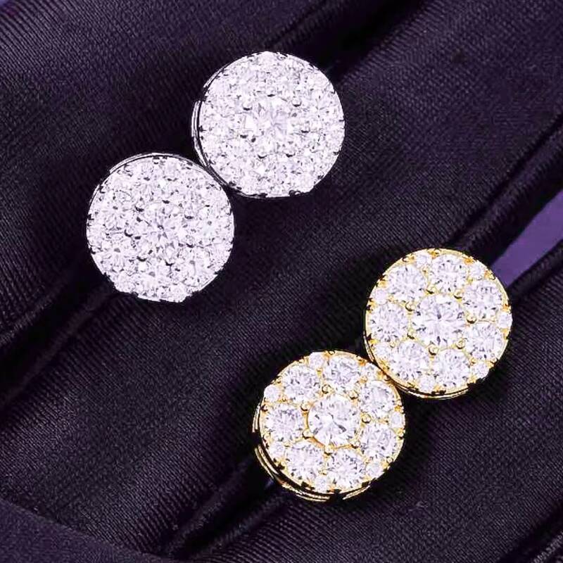 Hip Hop Fine Jewelry Pass Diamond Tester 925 Sterling Silver Iced Out 10MM VVS Moissanite Cluster Stud Earrings for Women Men