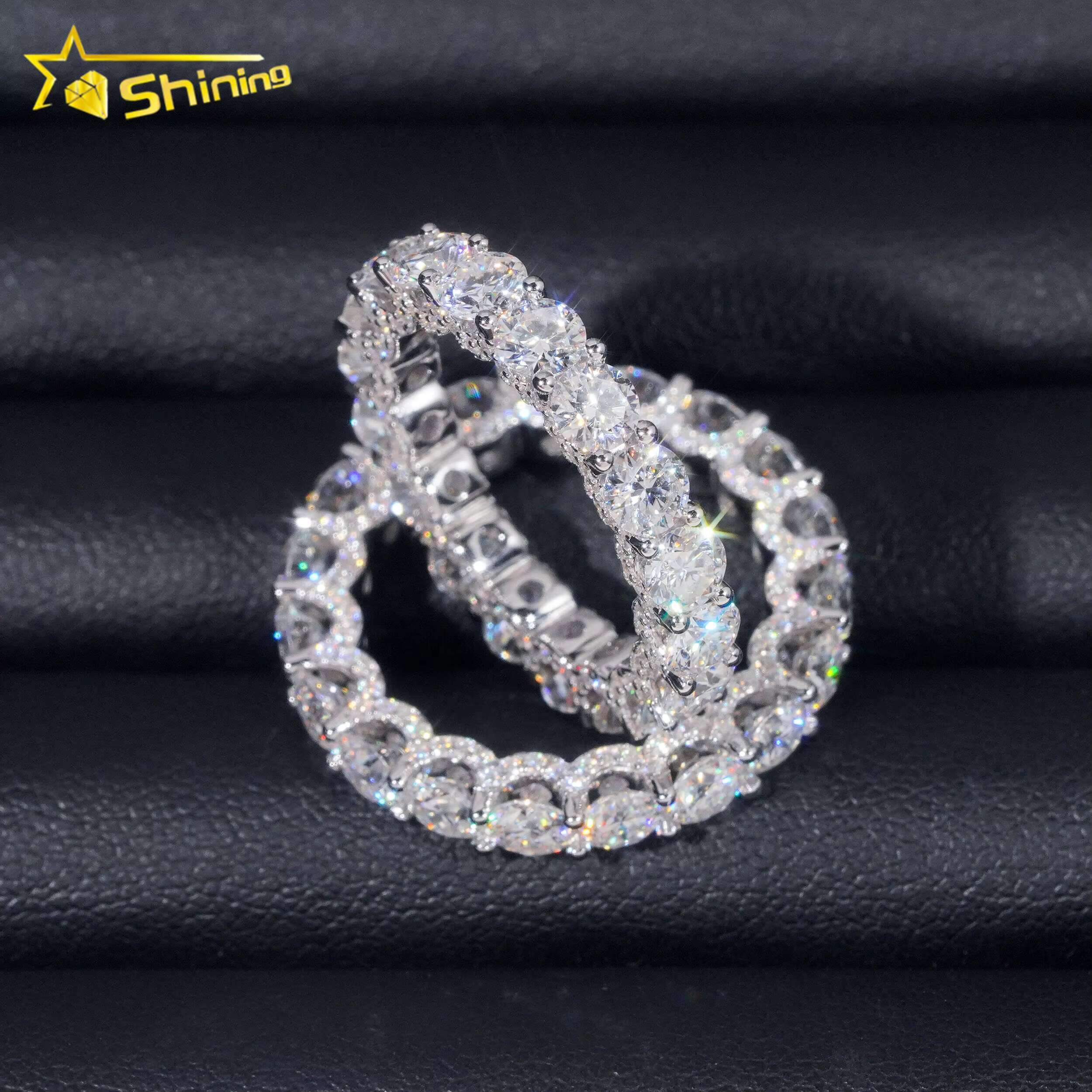 Luxury Style Pass Tester 925 Sterling Silver Rhodium Plated Fine Jewelry Fully Iced Out Diamond Moissanite Eternity Band Ring