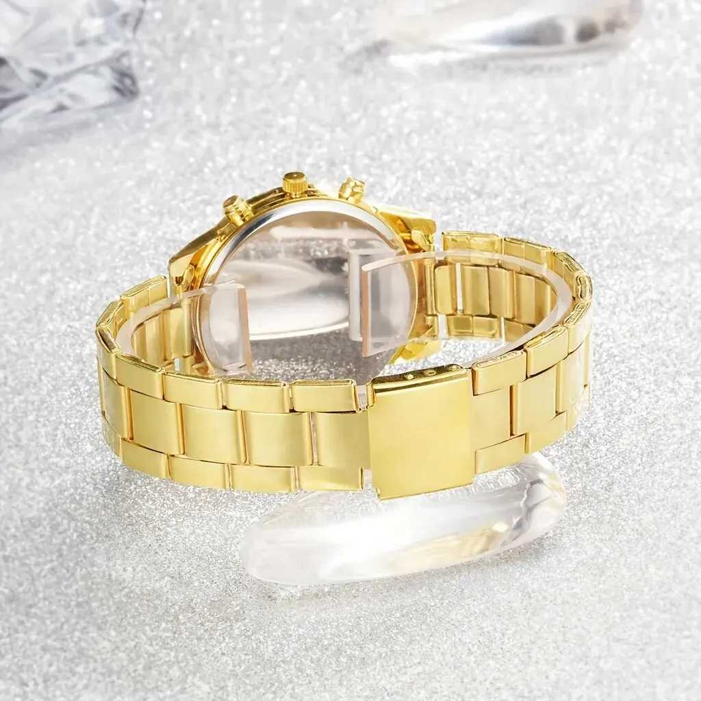 5-piece gold watch set womens luxury ring necklace earrings rhinestone fashion watch womens casual watch bracelet setXJ250408