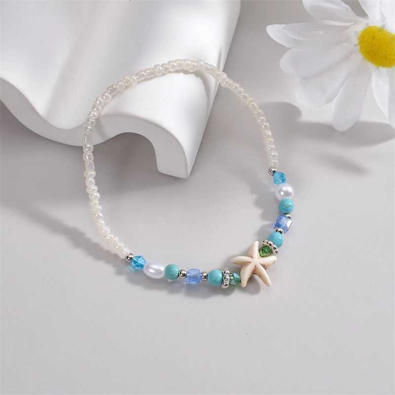 Fashion Simple Starfish Beaded Anklet for Women Mental Star Heart Imitation Pearl Foot Bracelet Minimalist Jewelry Vacation Gift Z250408