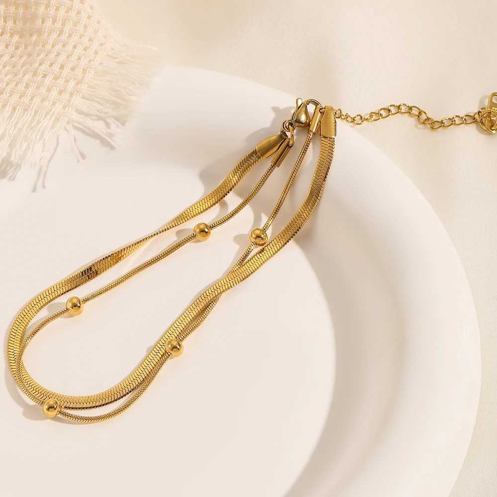 316L Stainless Steel Gold Color Double-Layer Anklets For Women Girl New Trend Leg Chain Waterproof Jewelry Gift Party Z250408
