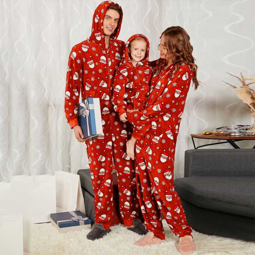 Christmas parent-child fashion hooded Santa Claus printed Jumpsuit Christmas home clothes S2548