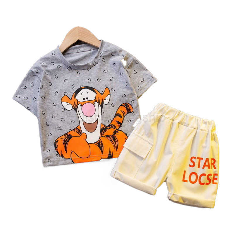 Disney Childrens summer set T-shirt boys childrens clothing babys short sleeved clothing babys summer clothes Tiggo cartoon two-piece setXJ250409