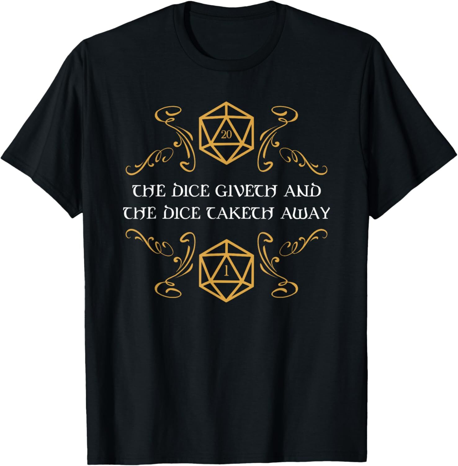 T shirt for Mens D20 Dice Giveth and Taketh Away Funny Nerdy Graphic Tee Casual Tops Clothes Short sleeve