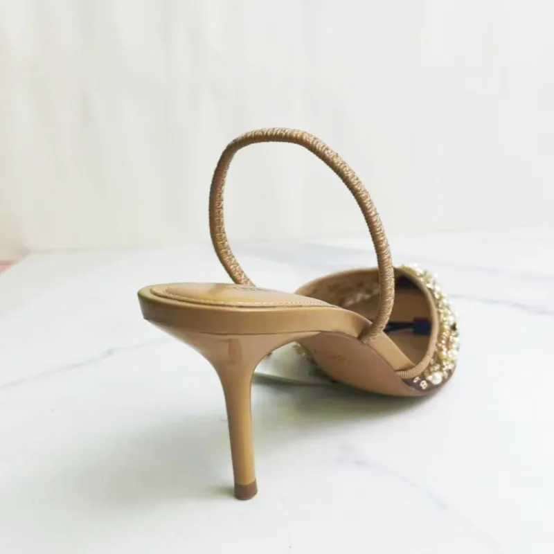 New Arrival New high-heeled formal womens party shoes luxurious sequined pearl slim high heels Elengat mesh camisole 2025 womens modern sandals T25040