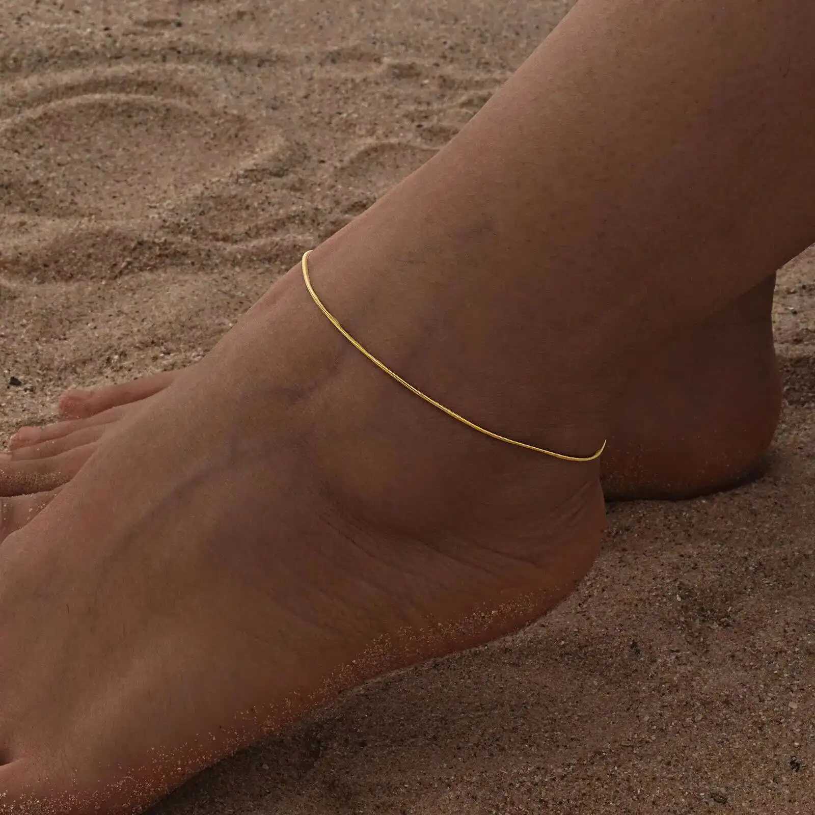 Prjewel Simple Stainless Steel Snake Anklet for Women Elegant Summer Beach Foot Jewelry Waterproof Adjustable Chain for Girl New Z250408