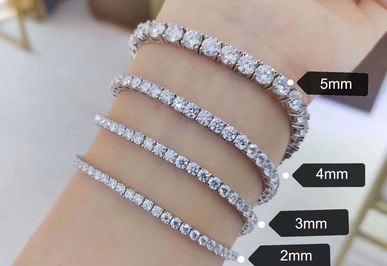 2mm 3mm 4mm 5mm 6.5mm VVS D Color 925 Sterling Silver Yellow /Rose Gold Rhodium Plated Bracelet Necklace Moissanite Tennis Chain