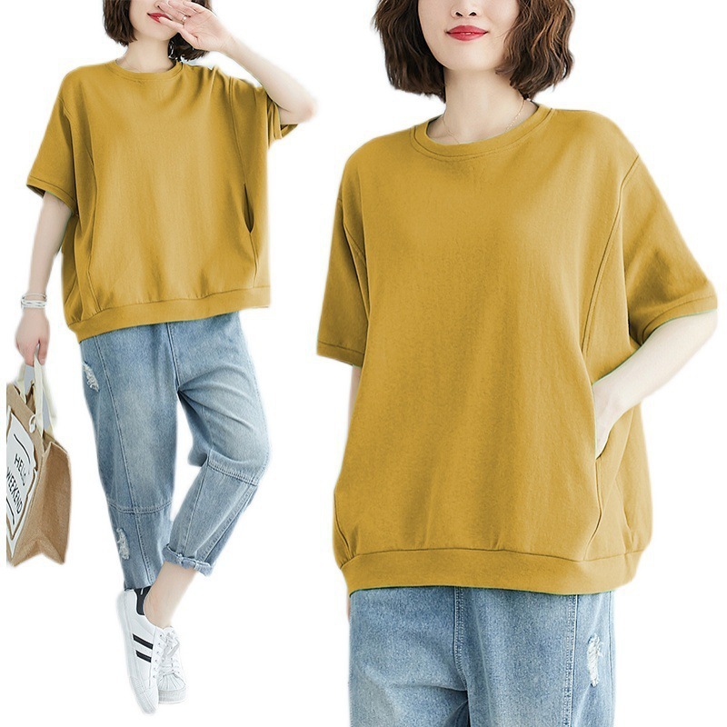 2025S Designer Women s T shirt Plus Plus Fat Clothing For Summer Loose Fit Plus Size Flesh Blocking Slim Fit Top Solid Color Round Neck Short Sleeved 