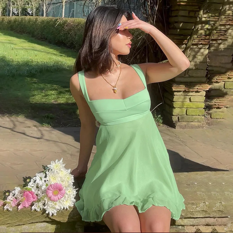 Vestidos Elegant Para Strapless Solid Color Cut Ultra Thin Sling Dress Sexy Backless Ruffle Edge for Women 250409